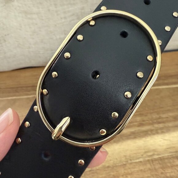 Banana Republic Studded leather Belt- black with gold studs - Picture 7 of 8